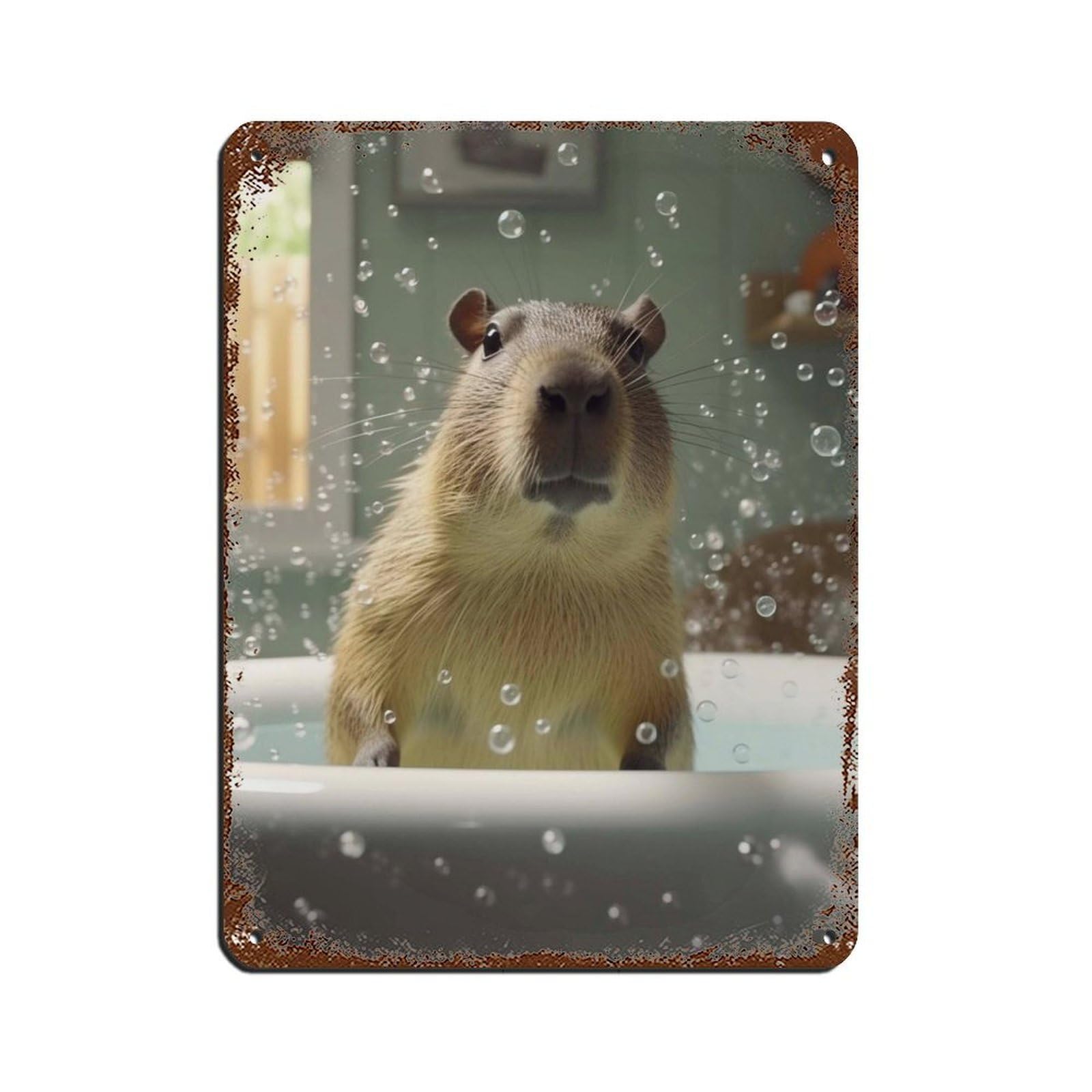 Whimsical Capybara Bath Time Art Tin Sign Vintage Metal Pub Club Cafe Bar Home Wall Art Decoration Poster Retro 12x16inch(30x40cm)