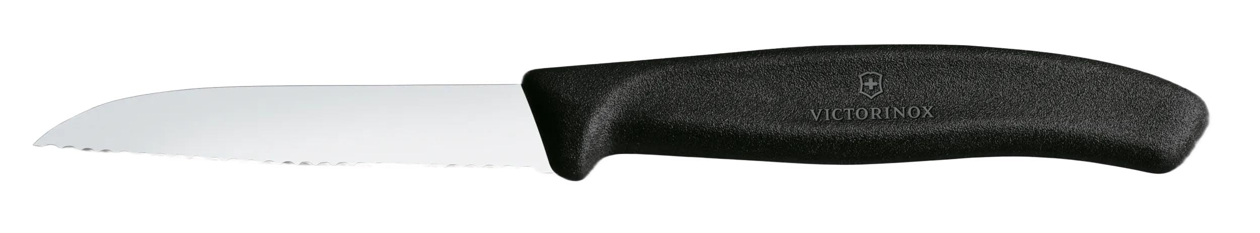 Victorinox, 6.7433, Swiss Classic, nóż do warzyw, bardzo ostre ostrze, ze szlifem falistym, wytrzymały uchwyt z tworzywa sztucznego, czarny, wyprodukowano w Szwajcarii, nadaje się do mycia w zmywarce