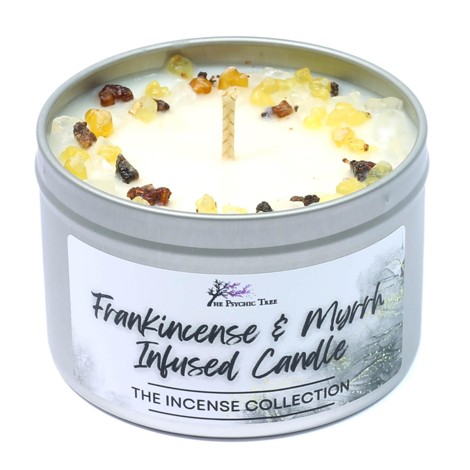The Psychic Tree See Image Frankincense & Myrrh Crystal Infused Scented Candle - The Incense Collection