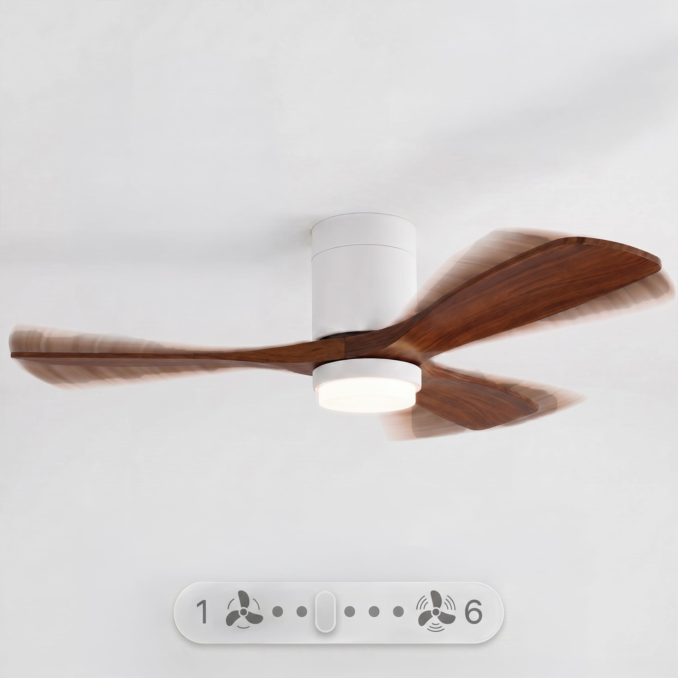 SWEISS Ventilador de techo FLOW26, 132 cm, Iluminación integrada, 40 W, 6 velocidades de ventilación, 3 temperaturas de luz, control remoto, temporizador 8 h, función verano/invierno, 3 aspas ABS