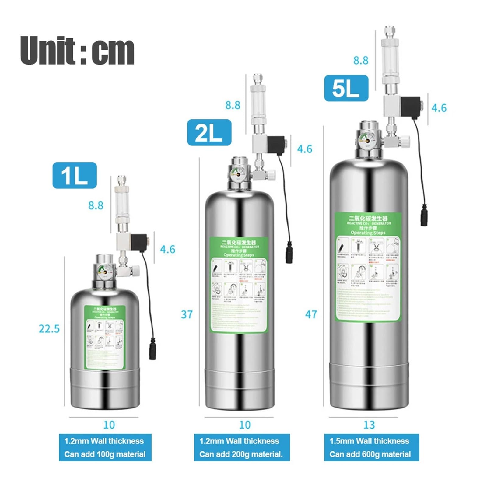 Kit de Sistema generador CO2 for Acuario Doble 5L, Cilindro con válvula solenoide, difusor Burbujas, dióxido Carbono(5L)