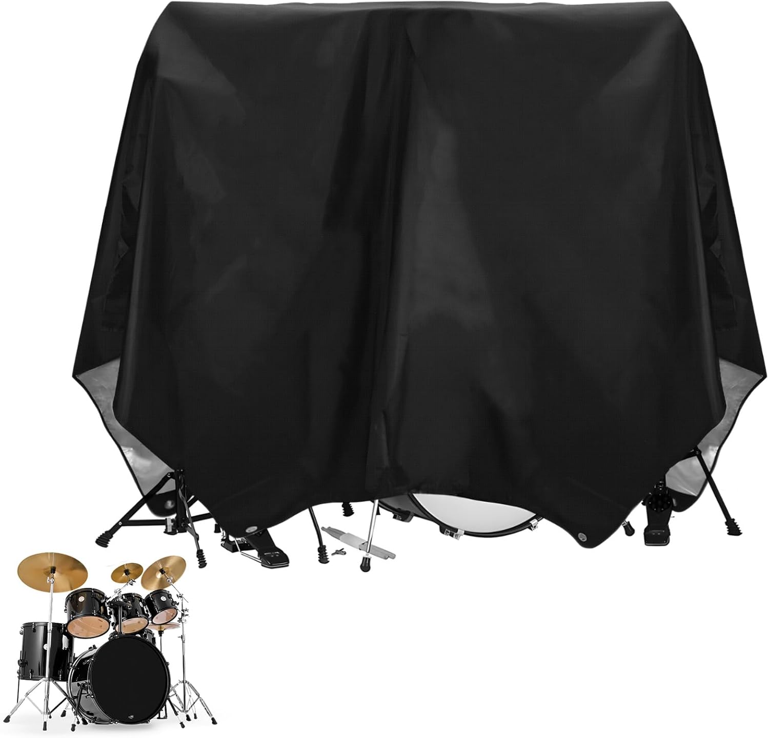 Drum Set Dust Cover Waterproof Dustproof Protective Cover Suitable for Most Drum Frames with Weighted Angles and Sewing Rings High Density Oxford Cloth 98" L x 78" W Black
