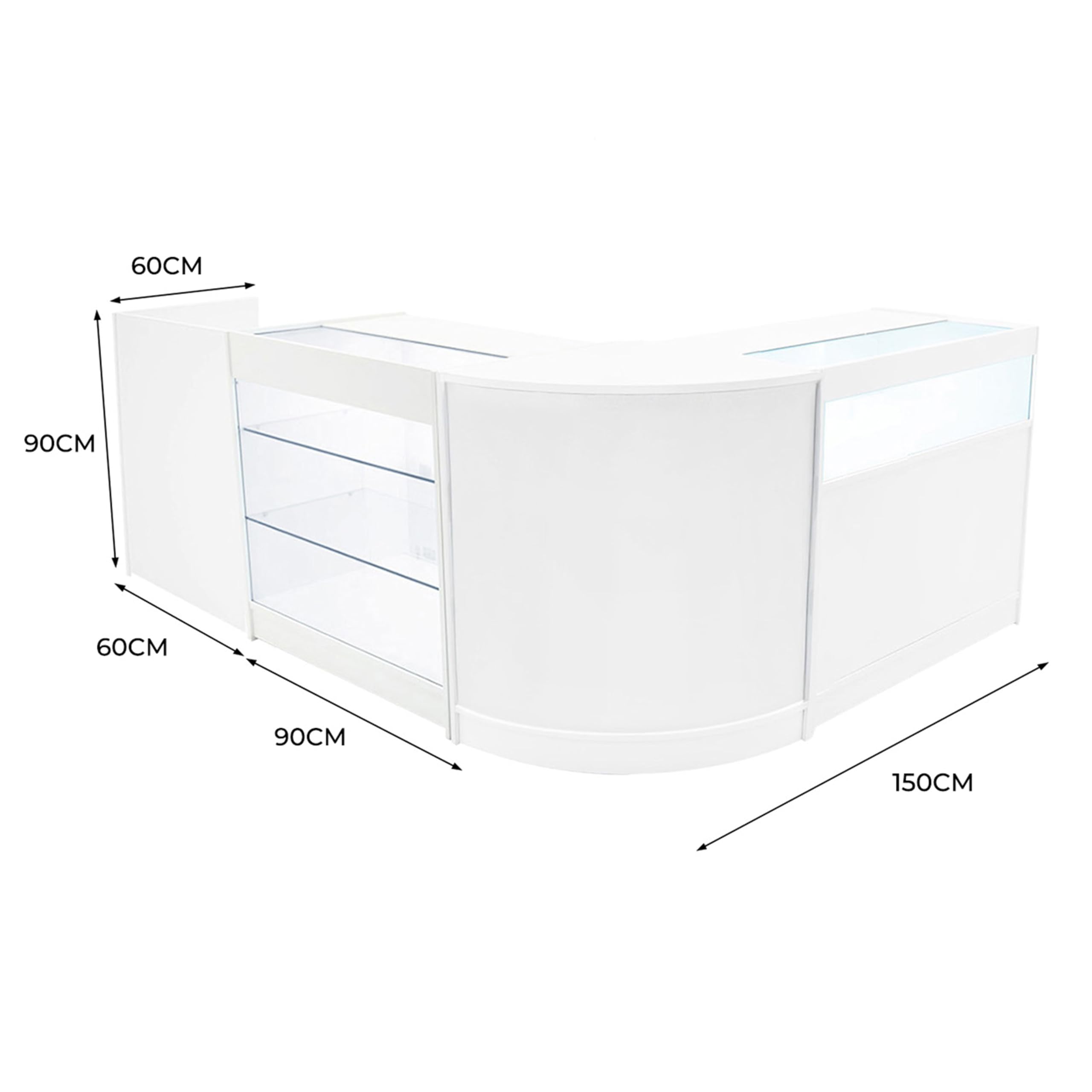 Set Banconi Bianco con LED Polaris K900 B900 CM60 TB60 - Vetrina con Serratura, Ante Scorrevoli, Chiavi, Mobile Cassa, Espositori Illuminati in Vetro per Gioielli, Angolo Negozio, Abbigliamento