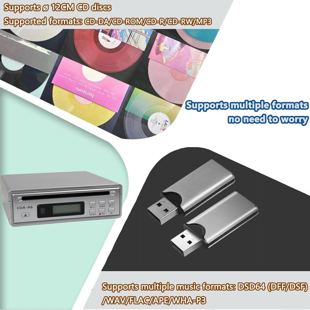 HiFi CD-Player für Zuhause, Tragbarer Bluetooth-Auto-CD-Player mit USB-Ripping, CD-Ripper, Optischem und AUX-Ausgang