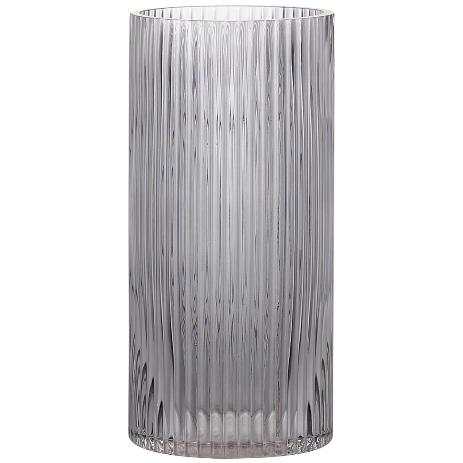 KAYLETIN Jarrón de cristal negro para flores, jarrones de vidrio acanalado, jarrón de flores negro, jarrones cilíndricos altos para sala de estar, mesa de comedor, boda, estantería, oficina, 25 cm