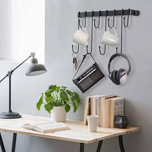 Miniatura 9 de AJART Soporte para tazas de café forjado a mano (17 pulgadas, blanco) perchas para tazas de café con 8 ganchos para organizador de cocina y perchas