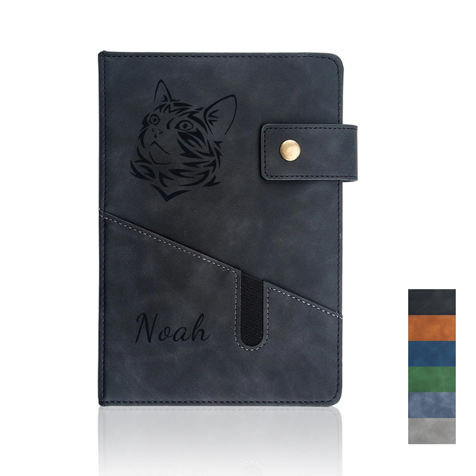 Personalized Engraved Leather Journal, Custom Name & Pattern, A5 Hardcover Notebook 200 Pages, Premium Gift for Birthday Graduation, Women Men Office School Diary, 15 x 21.5 cm (Dark)