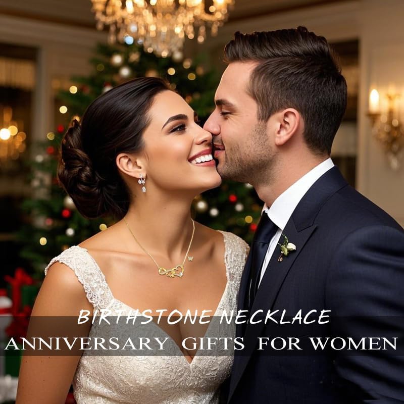 Birthstone Infinity Necklace for Women,Heart Pendant Necklace Birthday Gifts for Wife Her Mom, 14K Gold 18K White Gold Womens Fashion Jewelry with Dainty Butterfly Necklaces - Image 5