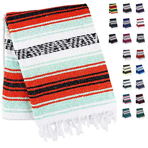Handcrafted Mexican Blankets, Artisanal Handwoven Serape Blanket, Authentic Falsa Blanket, Great As Beach Blanket, Camping Blanket, Picnic Blanket, Outdoor Blanket, Boho Throw Blankets, Mint Orange