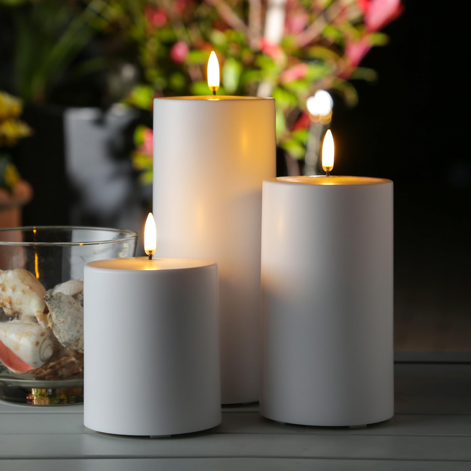 MARELIDA LED Kerze Outdoor Piffany UYUNI Lighting mit flackernder Flamme Stumpenkerze aus Kunststoff für Innen/Außen Timerfunktion dimmbar weiß (Höhe: 20cm)