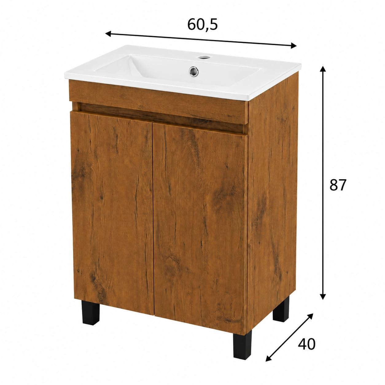 Armario para lavabo con lavabo Loft Oak mate, 60 x 40 cm