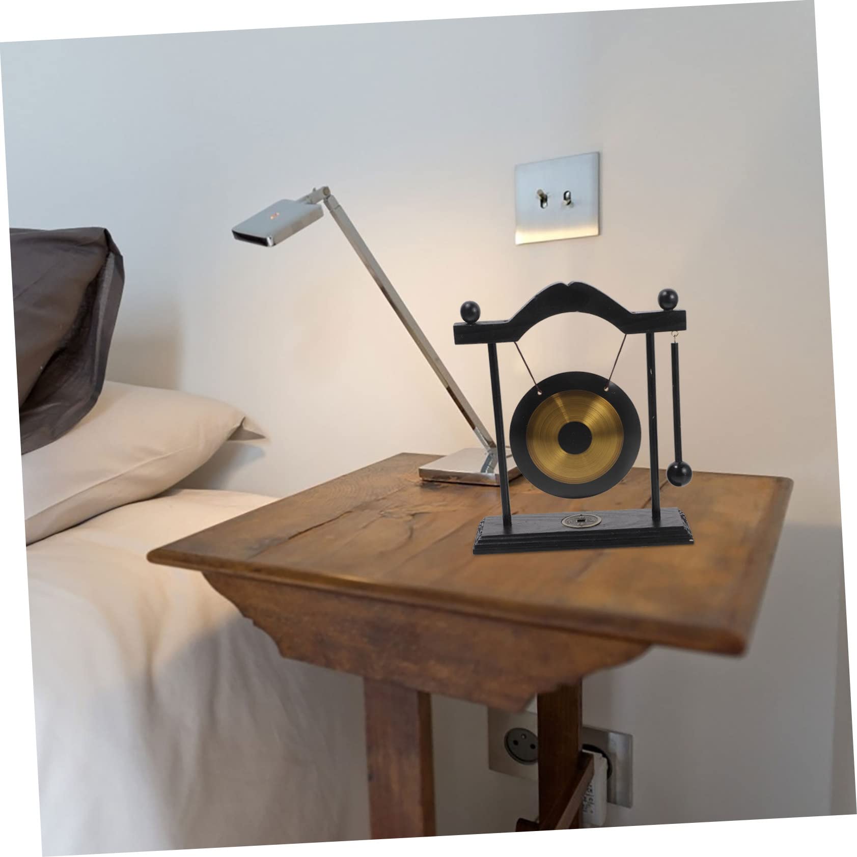 Levemolo Vintage Brass Gong Zodiac Motif Compact Desktop Gong Set Home Office Decor