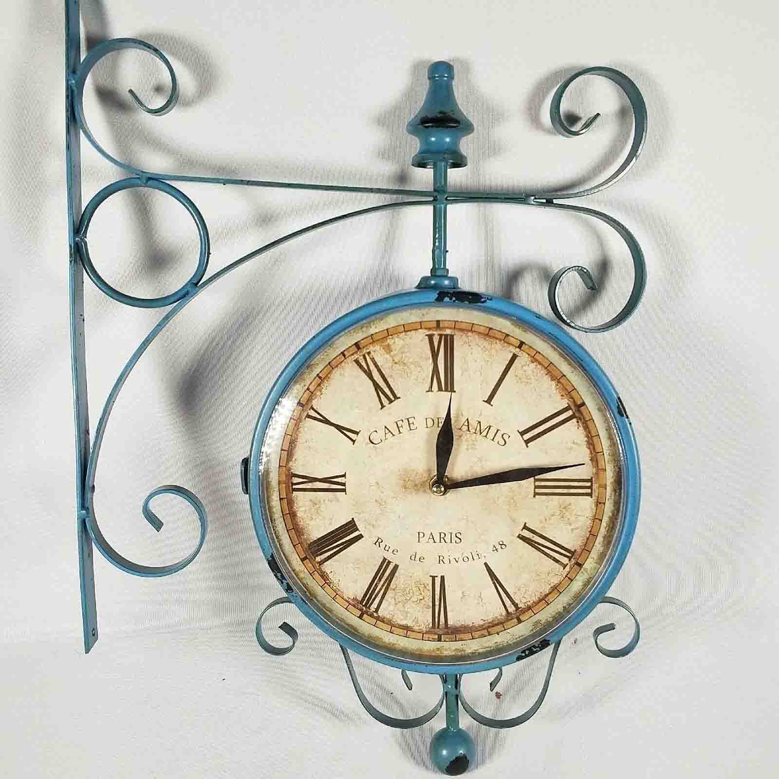 CKKNILV Wall Clock, Outdoor Double Sided Clock Waterproof Garden Double Sided Wall Clocks for Patio, Garage, Outdoor Area Antique Look Train Station Clock Two Sided Clock for in