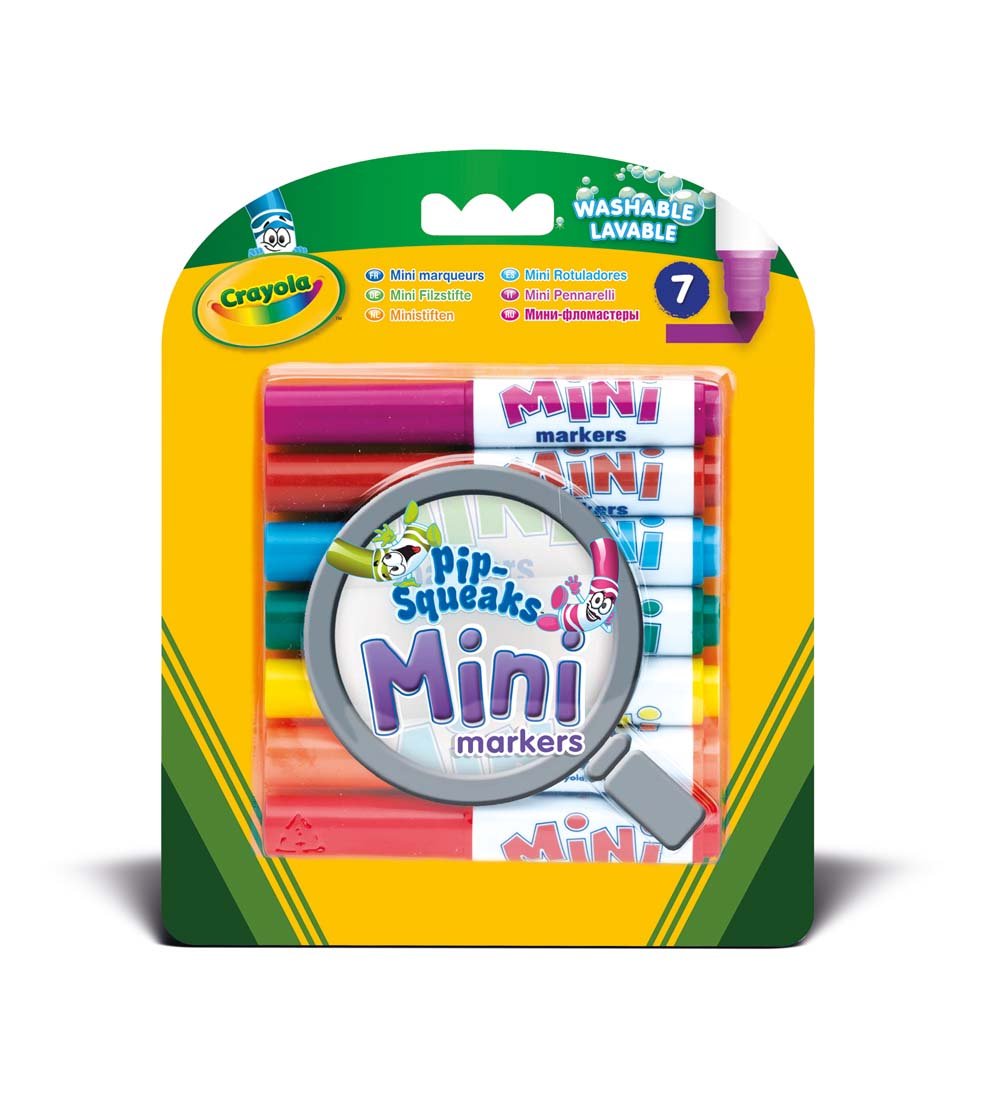 CRAYOLA - 7 Mini Pennarelli Lavabili a Punta Grossa, Formato Pocket, Colori Assortiti, per Scuola e Tempo Libero, 8337