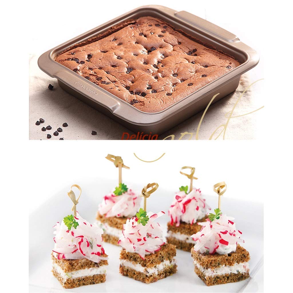 ZHANGXIAO Bandejas para Horno, Dorado Cuadrado Plato De Hornear Horno Bandeja No Pegajoso Rollo De Pastel Mollete Tiramisu Molde For Hornear