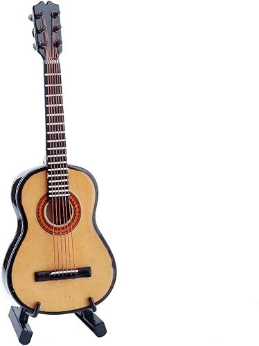 Vista 29 de Guitarra miniatura de madera con soporte y estuche, mini instrumento musical, réplica de guitarra, figuras coleccionables, accesorios de casa