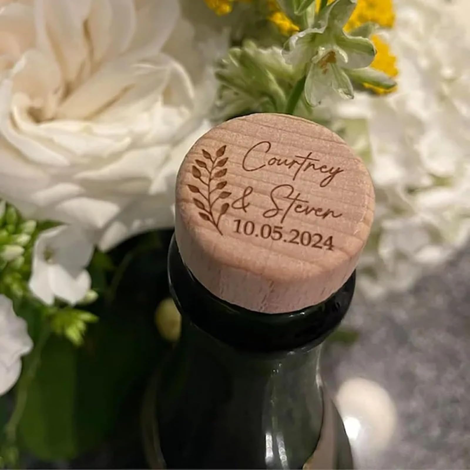 Tapones de vino de corcho personalizados grabados para boda (90 unidades)