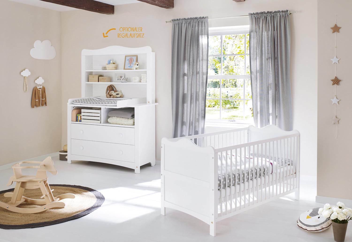 Pinolino Florentina Lit enfant avec sommier lattes commode langer plan étagère bébés tout-petits blanc