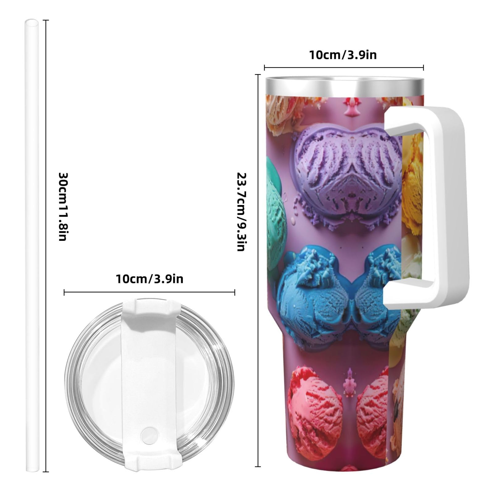 Eisbecher mit Griff, Reisebecher, Trinkhalm, Edelstahl, für Wasser, Eistee, Kaffee, Geschenk