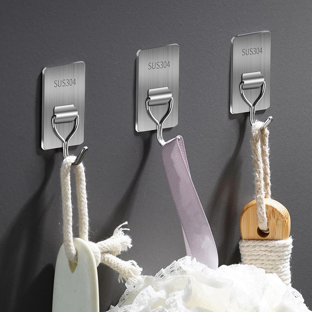 5/10 ganchos de pared de acero inoxidable, autoadhesivos, resistentes, ganchos para colgar, impermeables, adhesivos, toallas de baño, llaves, abrigos, bolsas, 10 unidades, 1