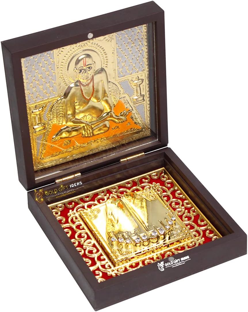 GoldGiftIdeas Square Swami Samarth Photo Frame With Charan Paduka(Tabletop;Wall Mount, Multicolor)