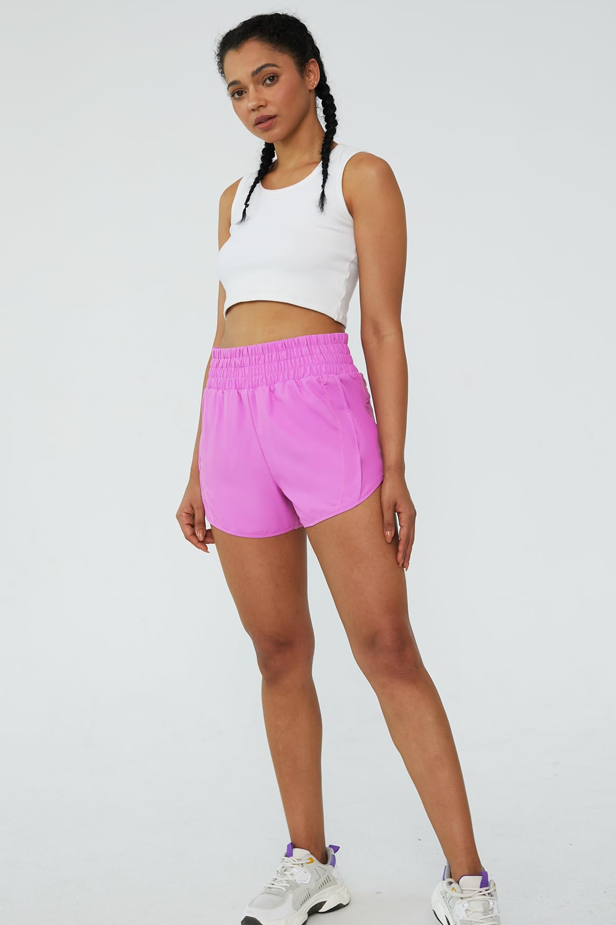 Tough Mode Damen-Laufshorts mit hoher Taille, elastische athletische Shorts mit Taschen für Fitnessstudio, Yoga