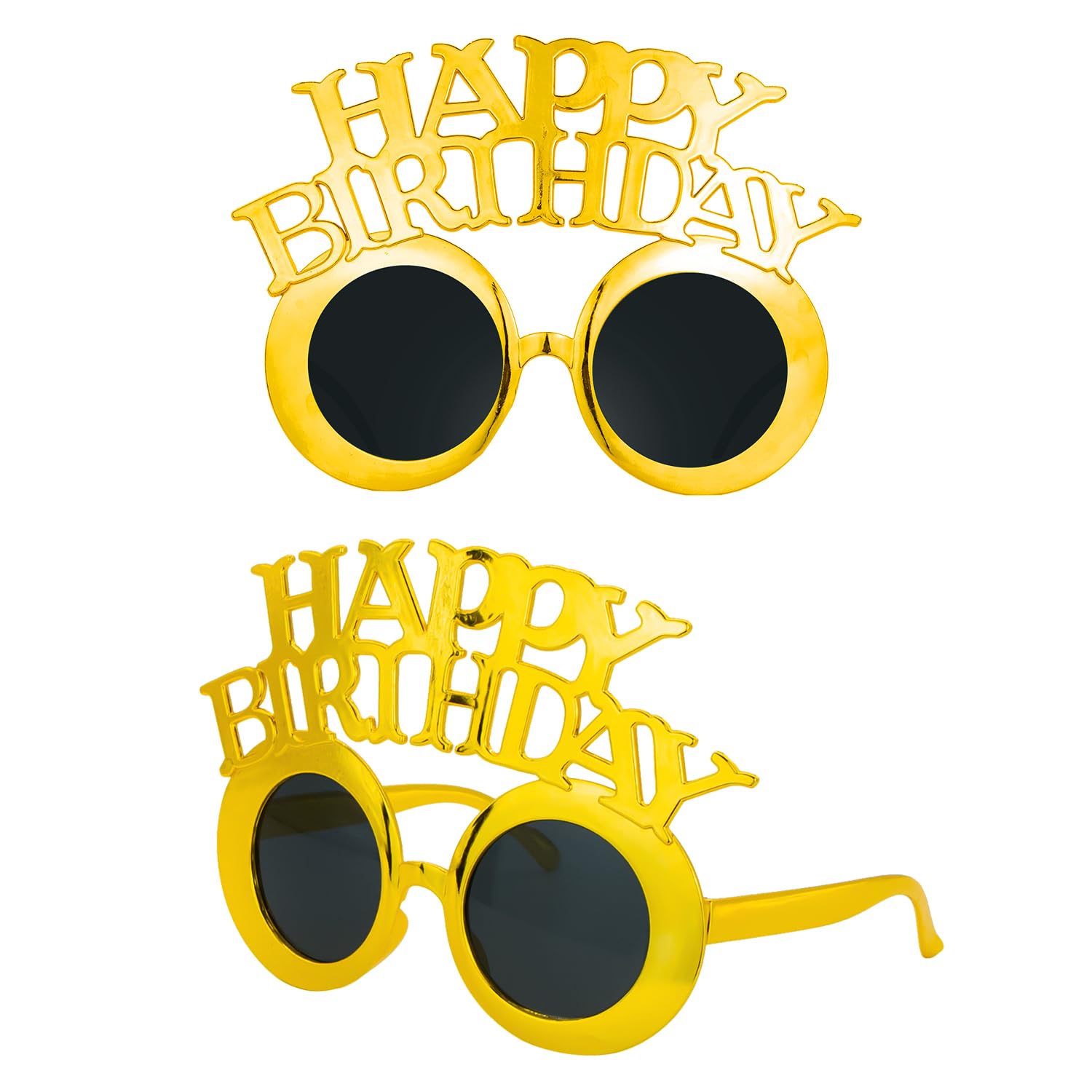 CHEERYMAGICHappy Birthday Glasses, Funny Birthday Sunglasses, Gold Round Shaped Sunglasses for Women Kids, Novelty Glasses for Birthday Party Favors Costume Decoration Birthday Gifts A9SRZMYJ