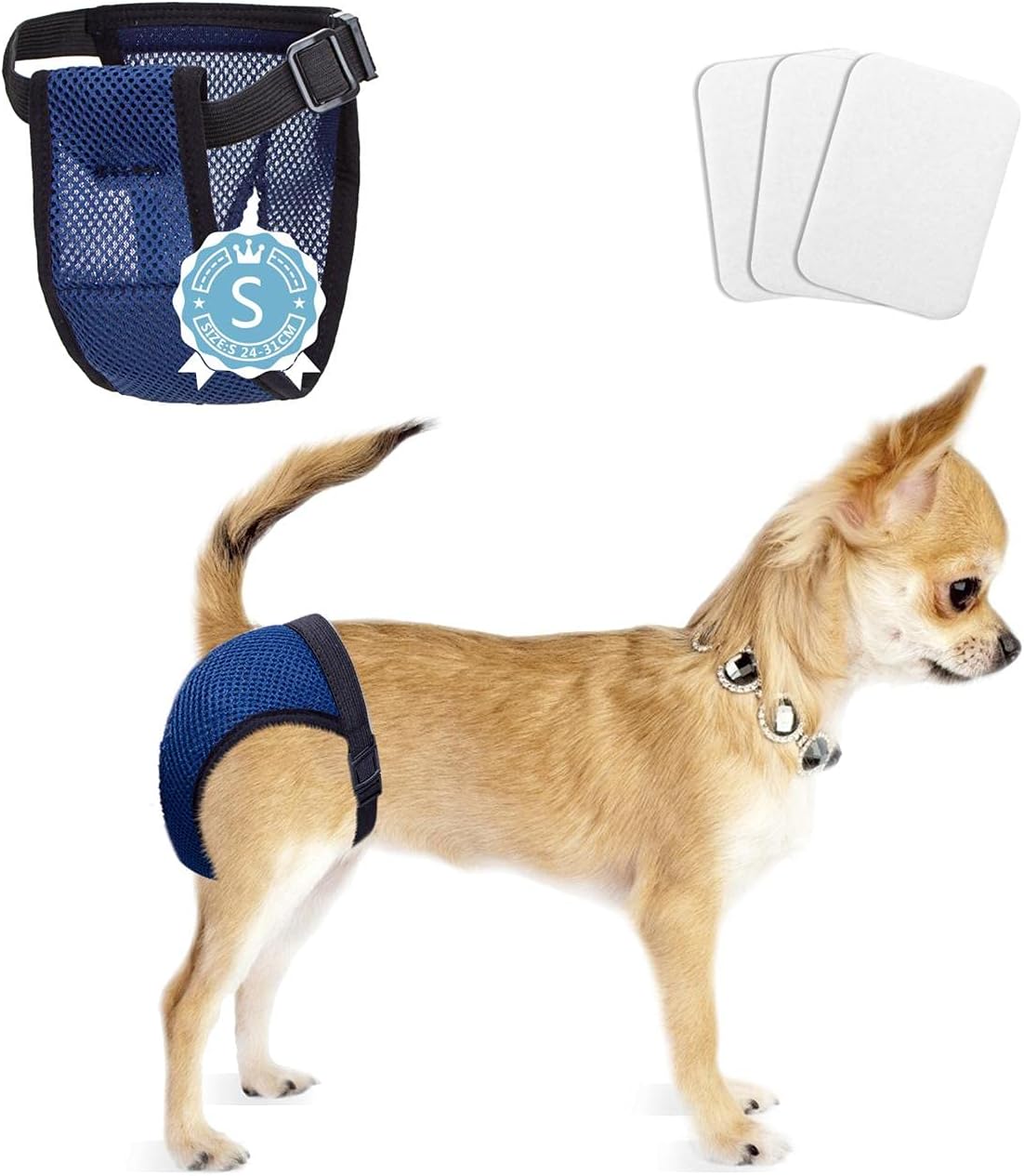 Nobleza Pañales para Perros, Pantalones Protectores Lavables con 3 Toallas Sanitarias, Calzoncillos Higiénicos Perra en Calor, Bragas Reutilizables Perras, 1 Ud. Cintura 24-31 cm, S
