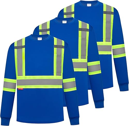ProtectX Camisetas de seguridad reflectantes de manga larga resistentes para hombre, de alta visibilidad para construcción, clase 2-3 tipo R