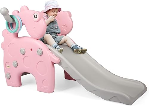 COLOR TREE Juego de tobogán y escalador para niños pequeños - Tobogán de juego 4 en 1 escaladores de 3 pasos aro de baloncesto lanzamiento de