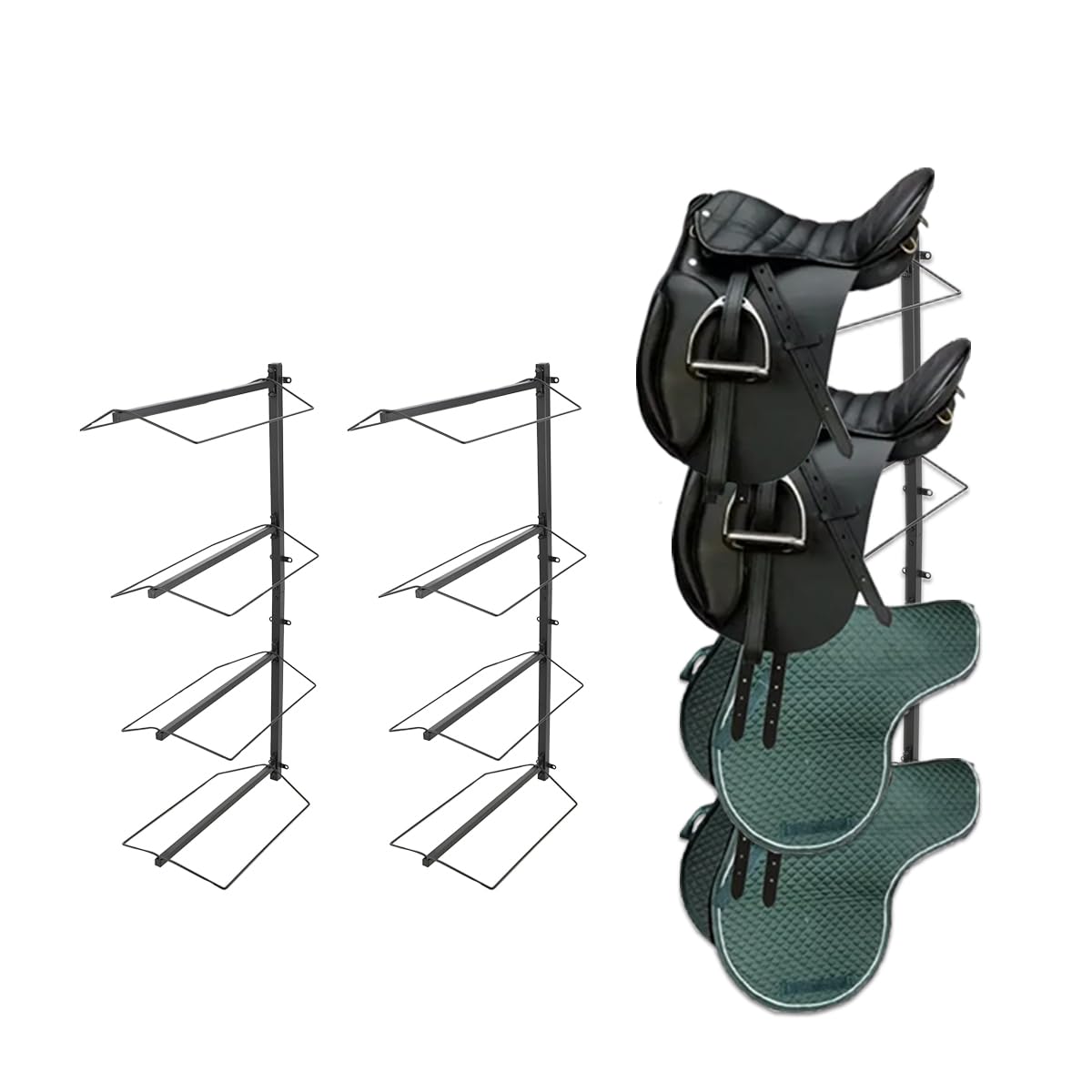 2 Pcs 4 Tier Saddle Stand Saddle Rack Wall Mount Horse Saddle Storage Rack Western and English Saddle Storage Horses Supplies Accessories Holds Tack, Pad, Accessories for Horses