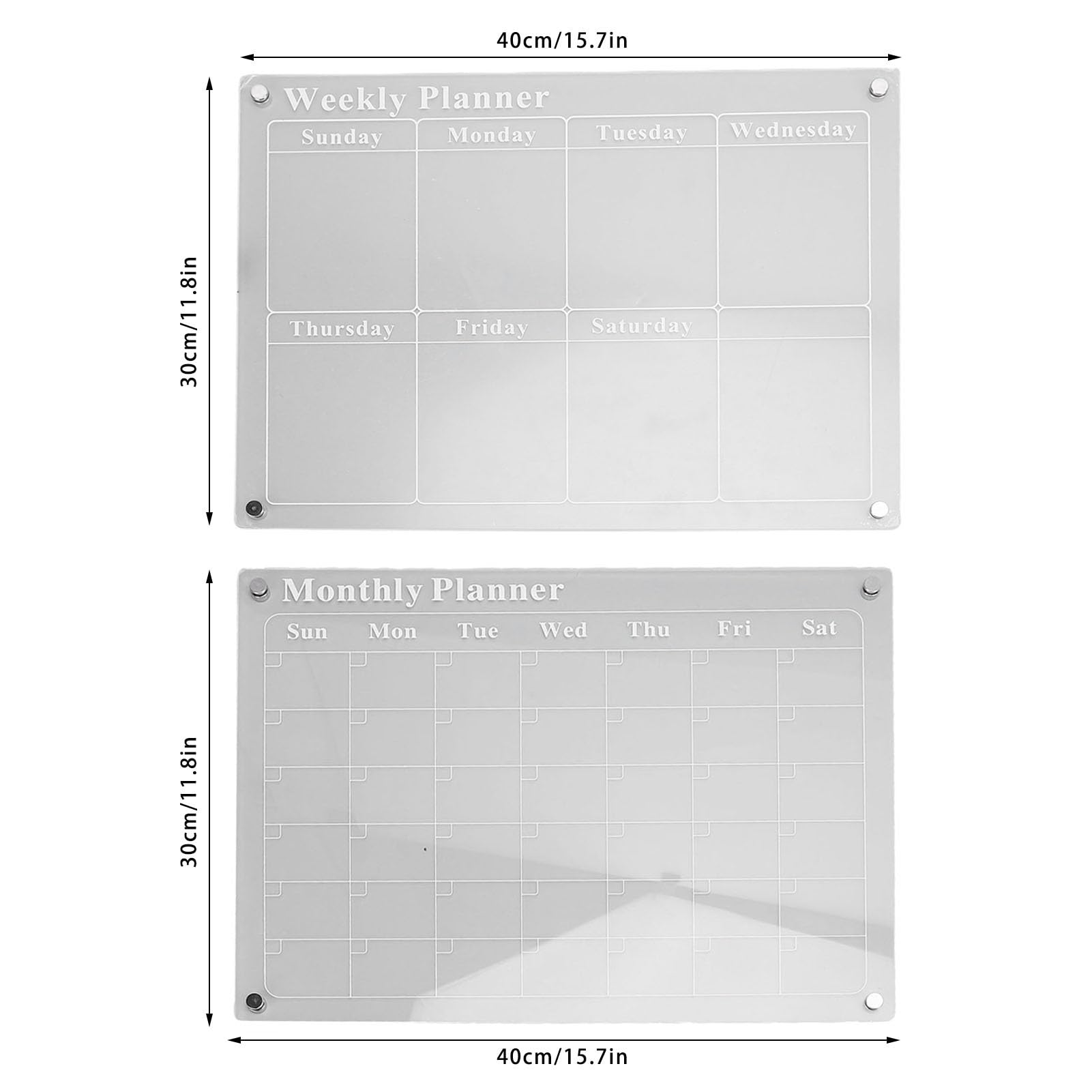 Tableau de planification en acrylique transparent, calendrier avec stylos de couleur, 15,7x11,8 pouces