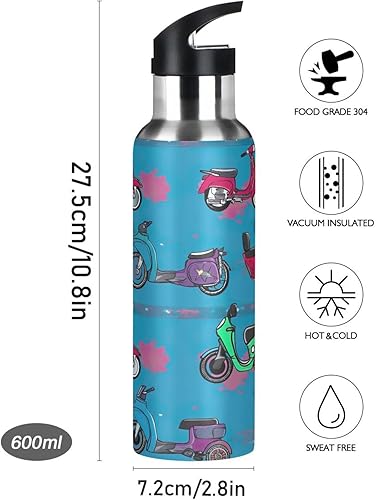 Miniatura 9 de BPA-Free Sport Water Bottle Insulated 32 Oz, Stainless Steel Vacuum Insulated Water Bottle for Gym Outdoor Travel School, Lively Motorcycles Blue