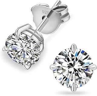 KRKC Moissanite Earrings for Women Men, Birthday Gifts 0.6-3ct Diamond Stud Earrings with Gift Box, 14K White Gold Hypoallergenic S925 Sterling Silver, Jewellery Gift for Mum Wife Girls