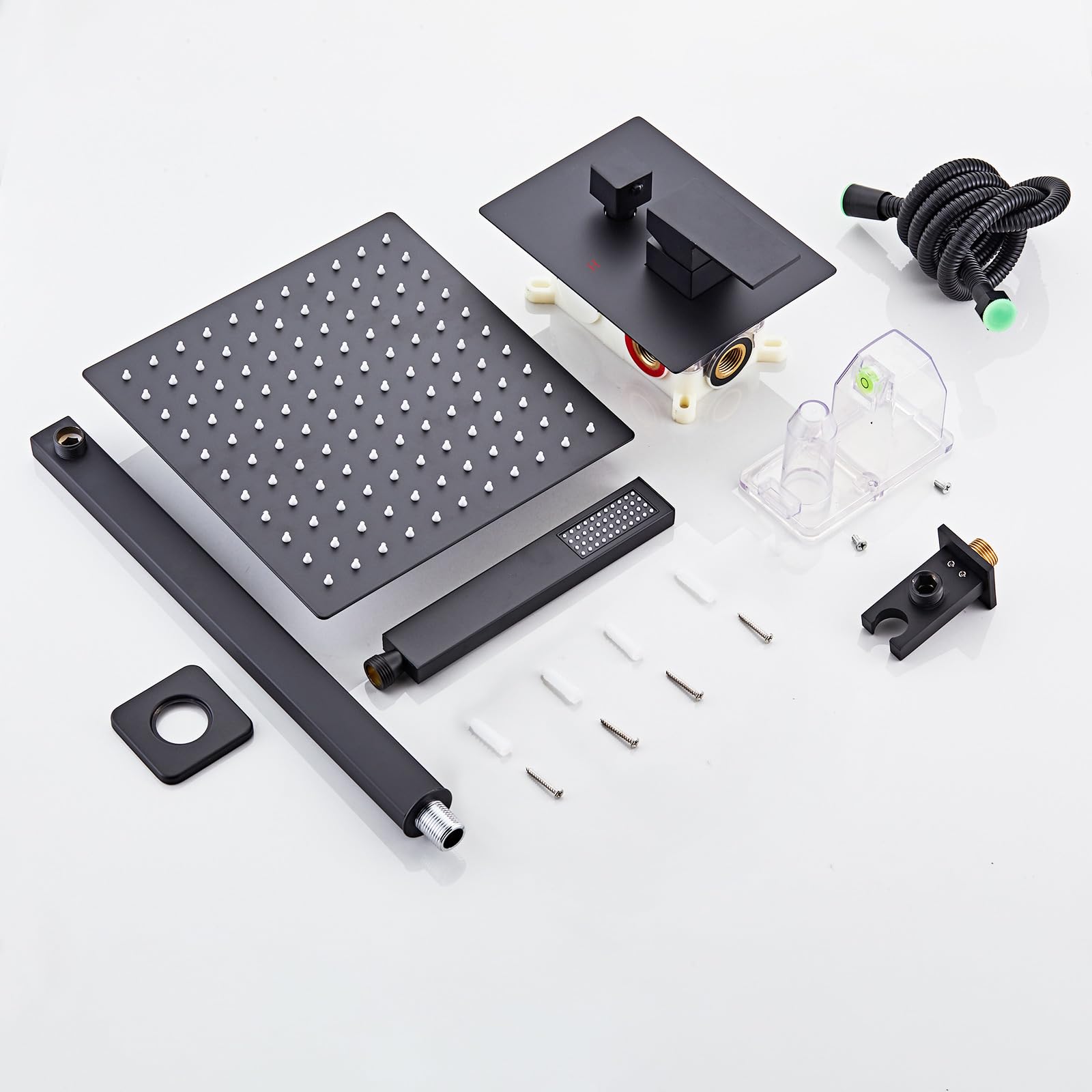 SaniteModar Unterputz Duscharmatur Set Schwarz, Duschsystem Unterputz mit 30x30cm Regendusche, Duscharmatur Unterputz Komplettset mit Handbrause