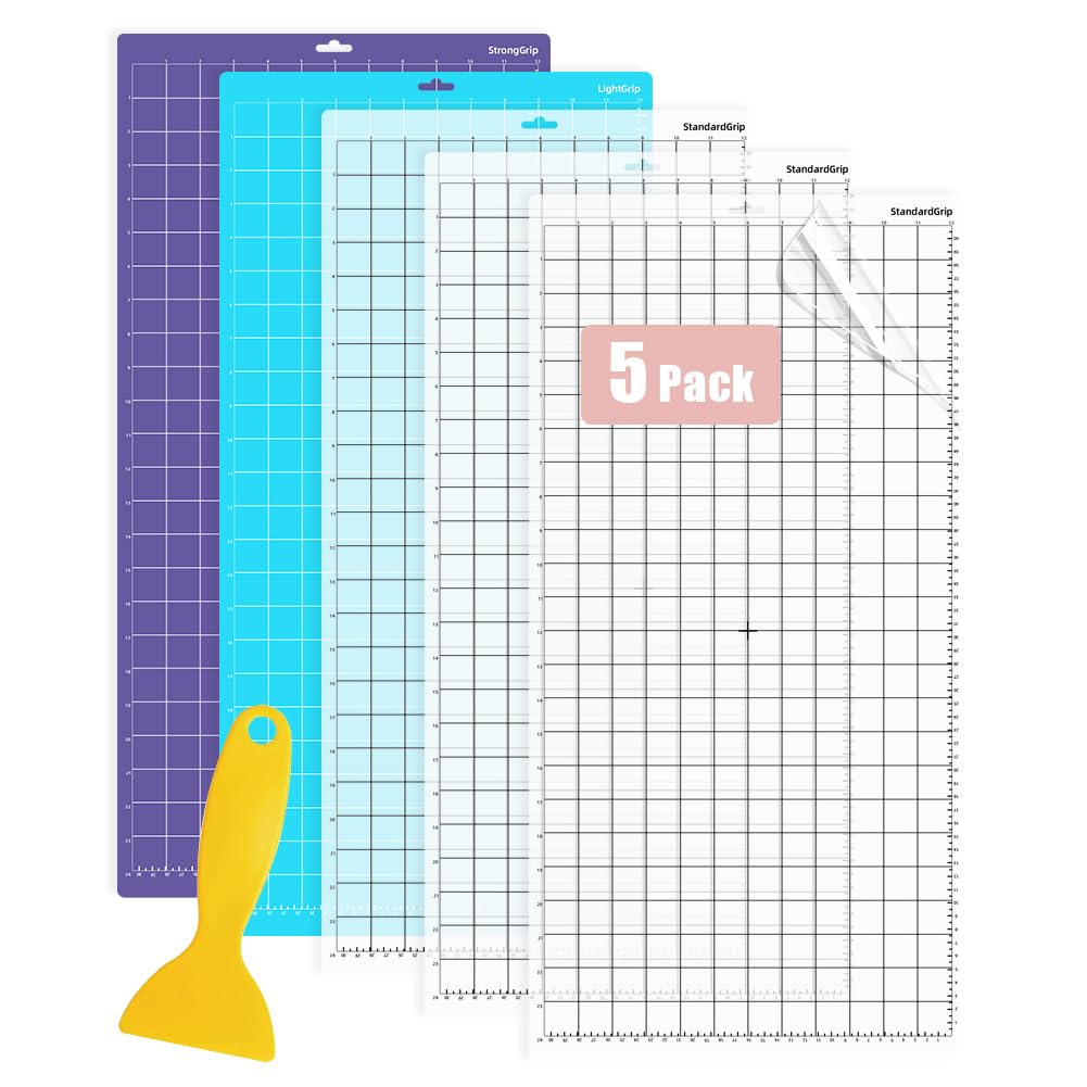 Lot de 5 Tapis de Découpe 30x60cm pour Silhouette Cameo 5/4/3/2/1, Adhérence Standard/Light/StrongGrip - Feuille Adhésive de Remplacement Robuste Antidérapante avec Grattoir