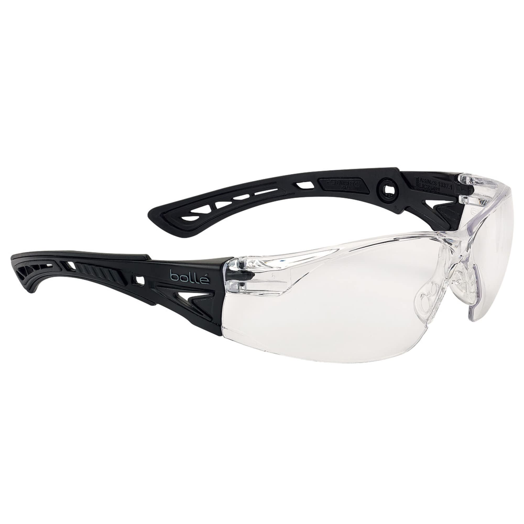 Lunettes De Protection Bolle RUSH BSSI - Lentille CSP PC - Traitement PLATINUM, Anti-rayures Et Anti-buée - Branches Bi-matière PC TPR Noir Mat Lunette Airsoft