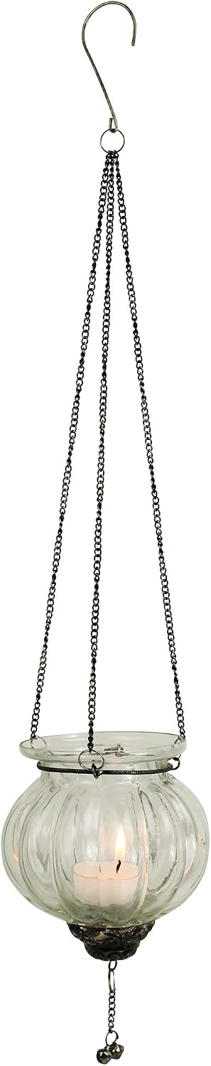 HomArt 9621-0 Naya Hanging Tealight Holder with Tassel, 18-inch Height, Glass and Metal