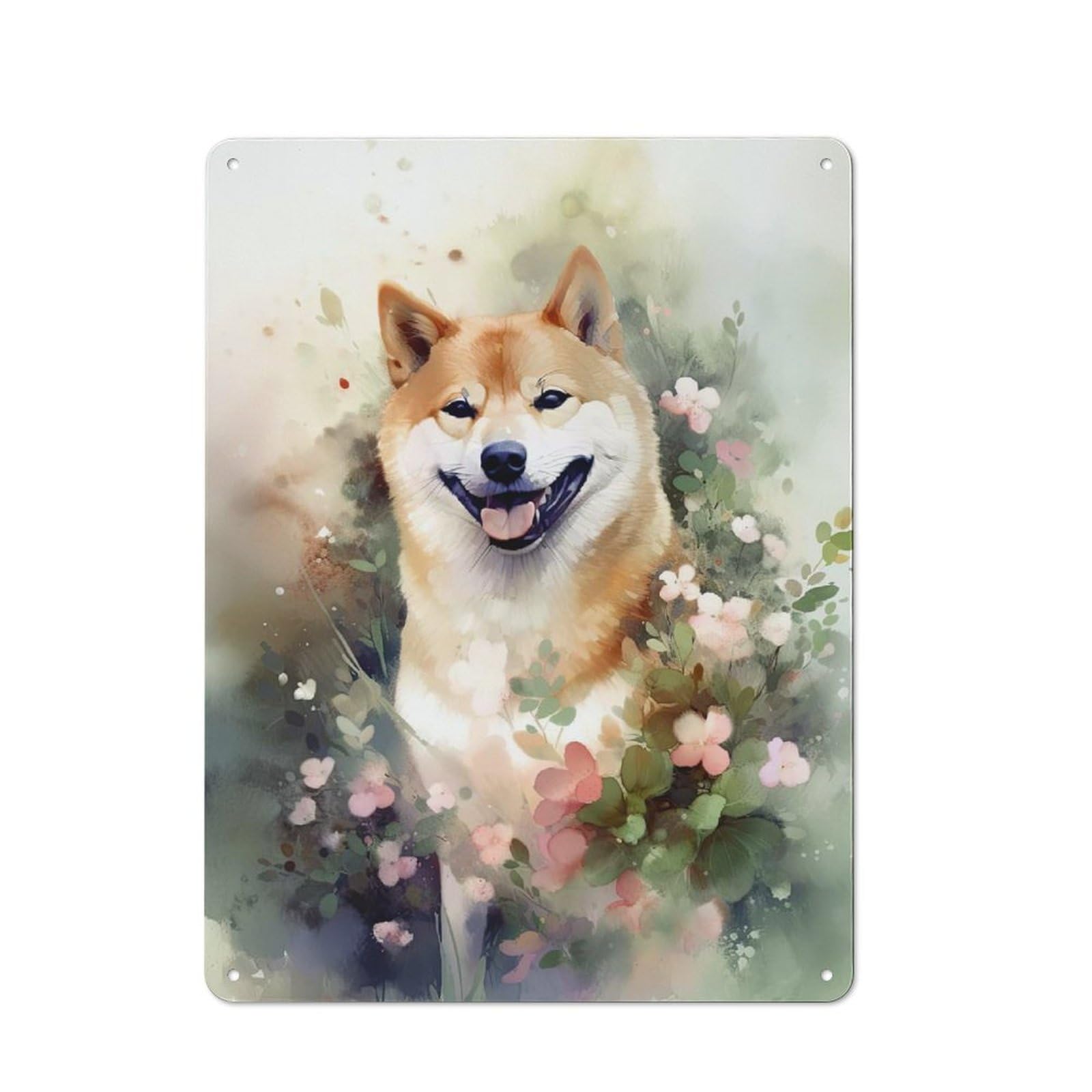 Junmoney Style-17 Tin Sign With Shiba Inu Dog Watercolor Design 40X30cm, Vintage Workshop Wall Decor For Tool Room, Garage, Studio Or Home Bar
