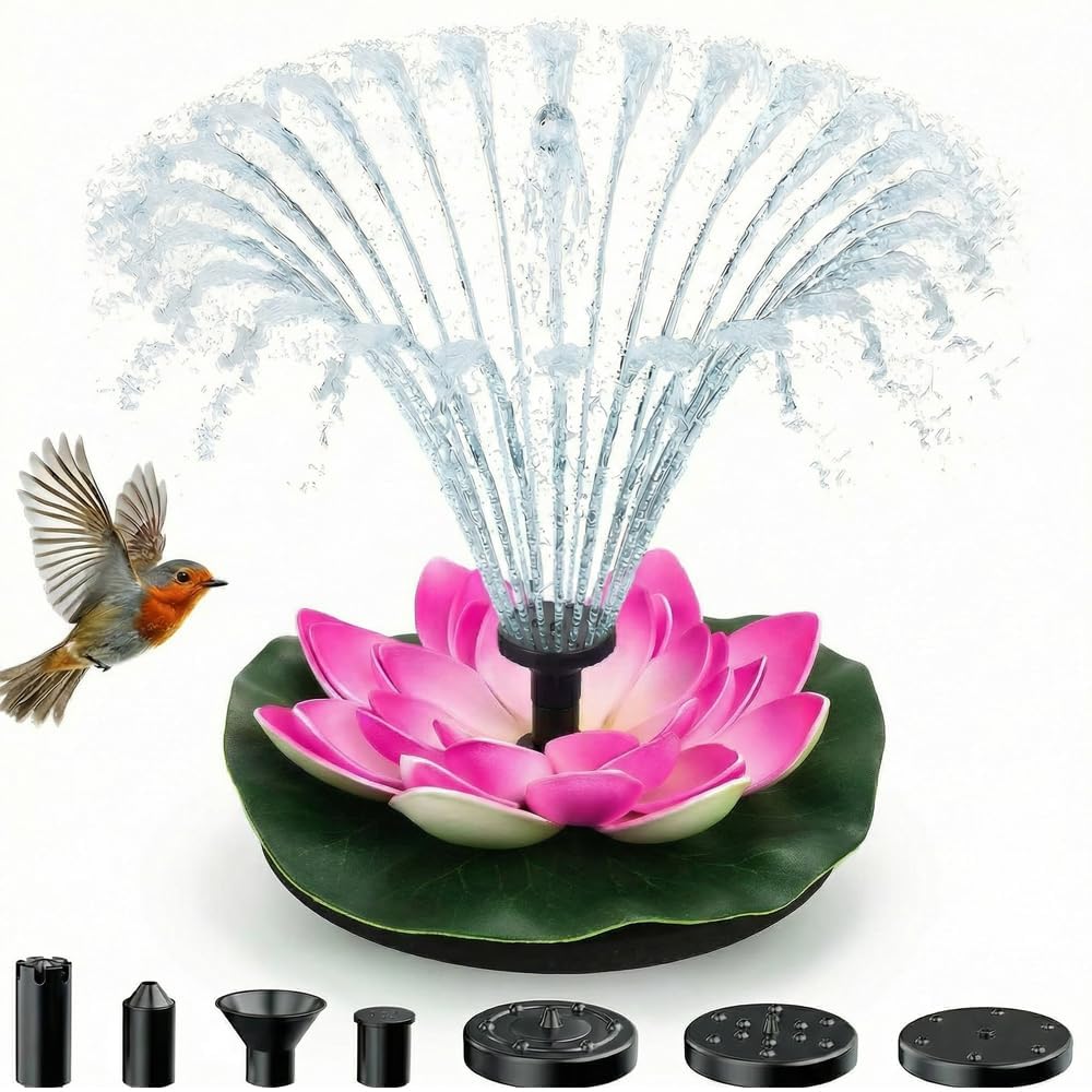 Solar Powered Bird Bath Fountain, Floating Lotus Style, Pump Kit for Garden, Patio, Pond, Yard (pink, 4.3IN 1.2W)