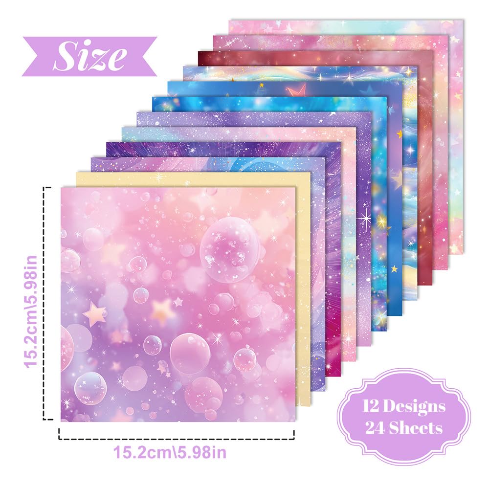 24 Sheets Starry Sky Scrapbook Paper 6x6 Inch Shiny Star Themed Cardstock for DIY Card Making Photo Albums Journaling Acid Free Decorative Craft Paper Pad for Hobby Craft Decoration - Image 2