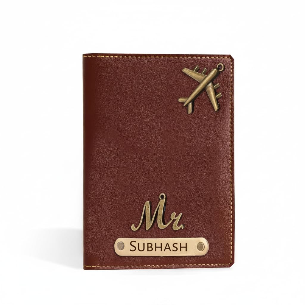 Personalised Name & Charm Leather Passport Cover Holder for Men & Women (Brown) Customised Passport Holder for Gift-image-16