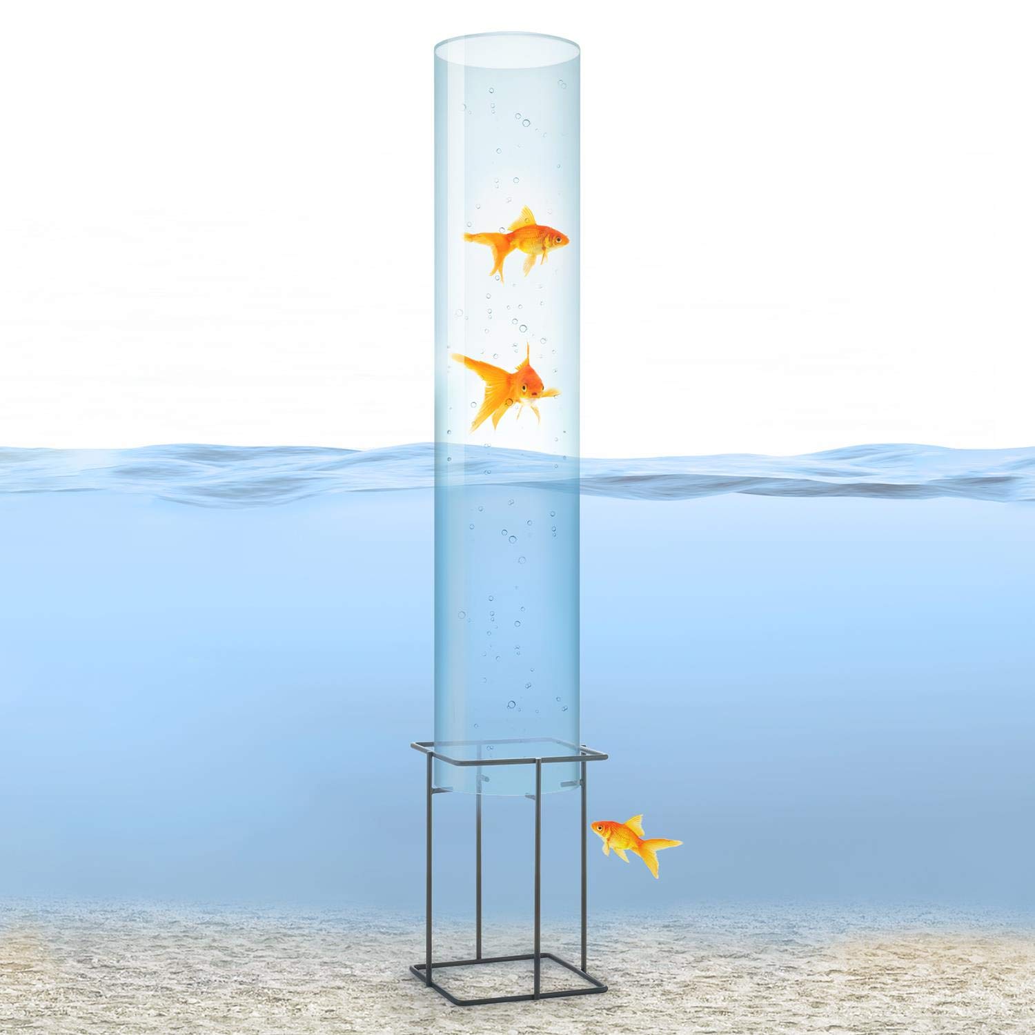 blumfeldt Skydive - Fish Tower, Fish Column, Fish Dome, Goldfish Tube, Fish, Pond Design, Pond Decoration, Acrylic Glass, Wall Thickness: 3 mm, Ø 20 cm, Weatherproof, Transparent - Size: 127 cm