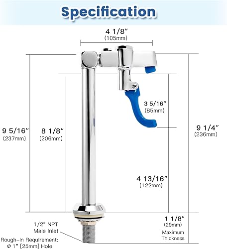 Miniatura 6 de LukLoy Grifo de llenado de vidrio de latón de 9 pulgadas con vástago macho NPT de 1/2 pulgada, con brazo de palanca adicional y punta de relleno,
