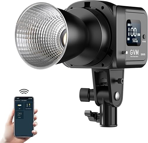GVM - Luz de video de 80 W, iluminación continua para fotografía con soporte Bowens, 5600 K, 44100 Lux1.6ft luz de estudio con aplicación, CRI 97+ 8