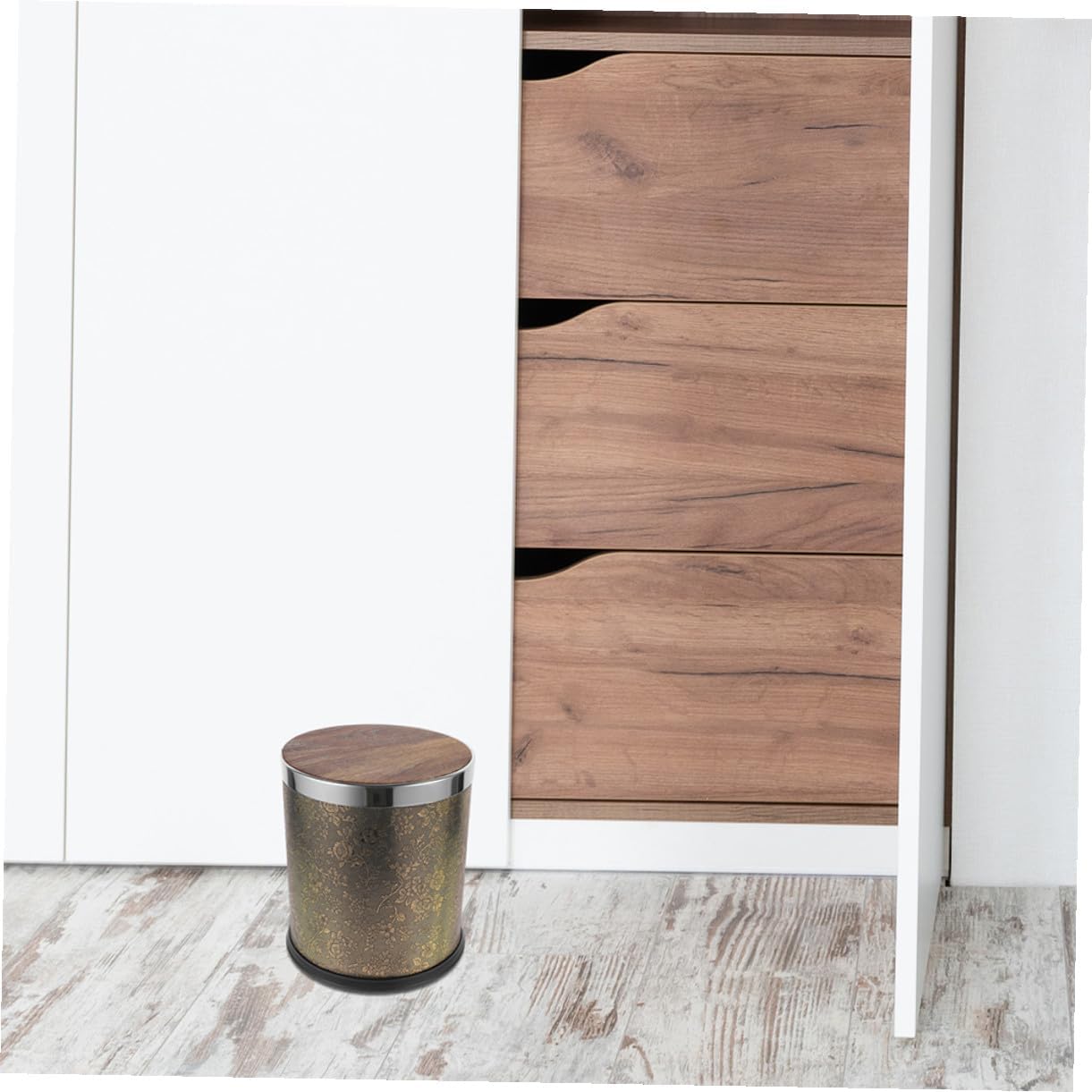 2Pcs Plastic Garbage Can Lids Coffee Wood Grain Replacement Covers