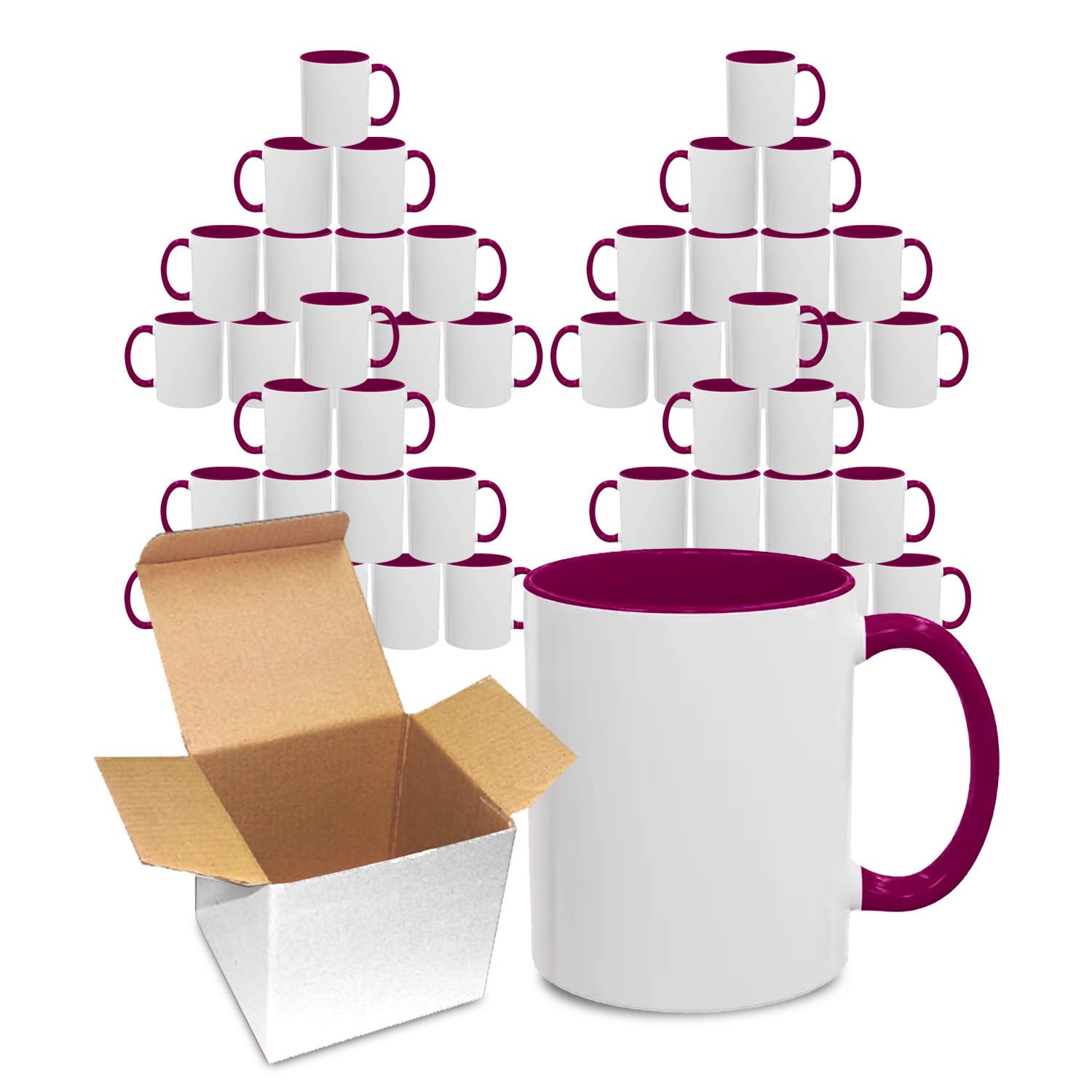 Sublimation Mugs 11oz Blank with Coloured Large Handle & Inner with Box | Durable, Ceramic Orca Finished Mugs Perfect for Custom & DIY Printing, for Loved Ones | Maroon Bulk Pack of 48 — image 1