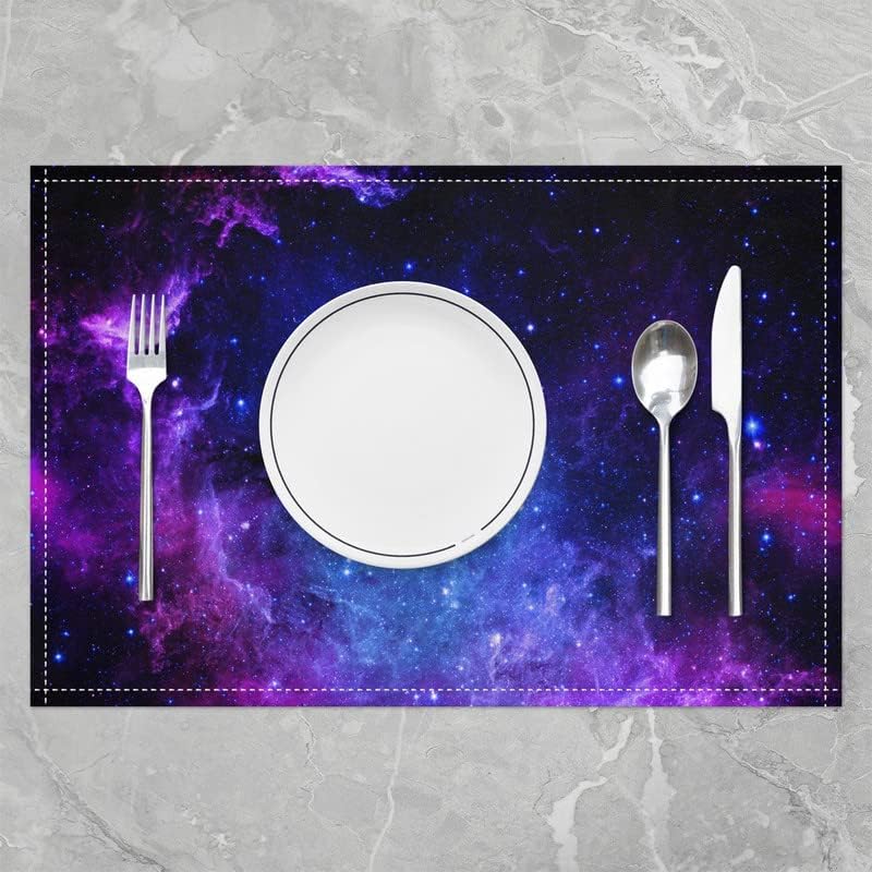 Miniatura 2 de jejeloiu Juego de 4 manteles individuales Purple Galaxy para espacios exteriores, 12 x 18 pulgadas, para decoración de mesa de comedor, manteles de