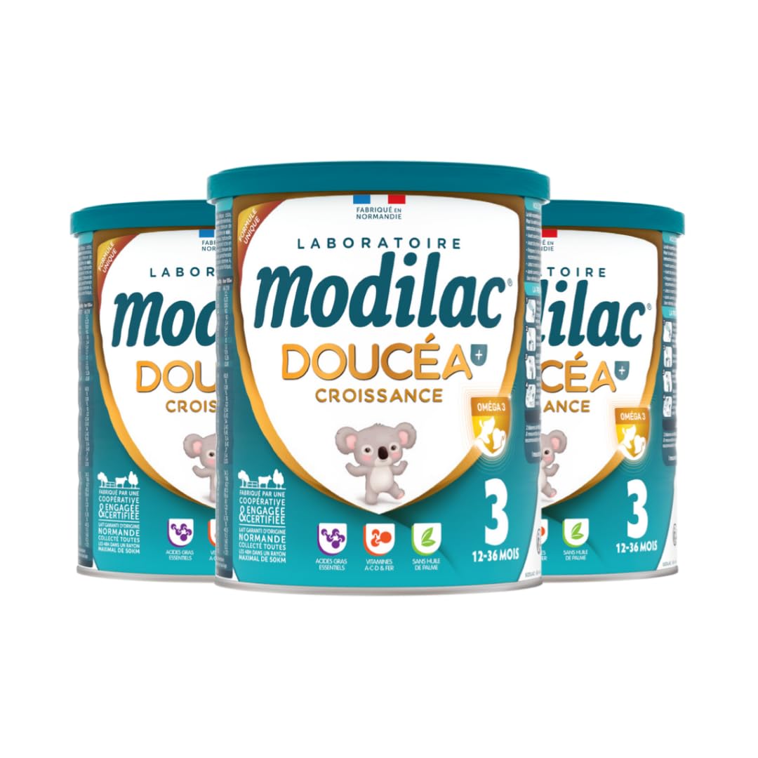 Modilac - Lait Infantile en Poudre Doucéa+ Croissance - Lait 100% Français - Fer, Zinc, Acides Gras Essentiels - Fabriqué en France Sans Huile de Palme - Lait 3e Age, de 12 à 36 Mois
