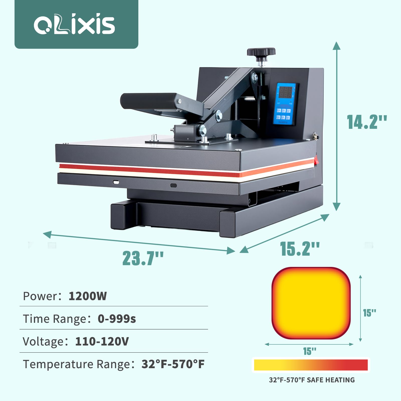 OLIXIS Heat Press, 15x15 Heat Press Machine for T Shirts with LCD Display & Memory Mode, 1200W Heat Transfer Machine for Bags, Pillows, Aprons